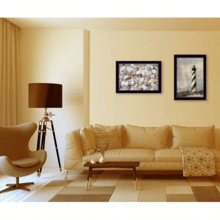Cape Hatteras Lighthouse and Sea Shells 2 - Piece Vignette By Lori Deiter, Printed Wall Art, Ready To Hang Framed Poster, Black Frame