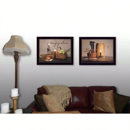 Grace 2 - Piece Vignette By Susan Boyer, Printed Wall Art, Ready To Hang Framed Poster, Black Frame