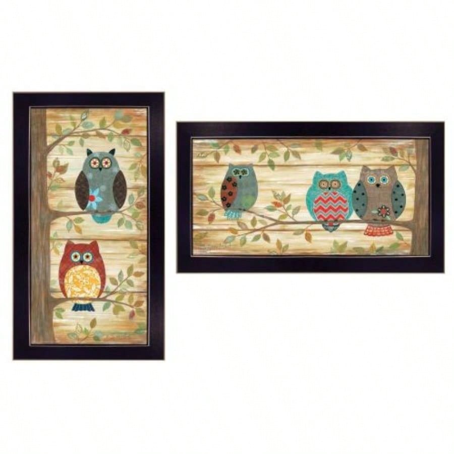 Wise Owls 2 - Piece Vignette By Annie LaPoint, Printed Wall Art, Ready To Hang Framed Poster, Black Frame