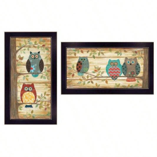 Wise Owls 2 - Piece Vignette By Annie LaPoint, Printed Wall Art, Ready To Hang Framed Poster, Black Frame