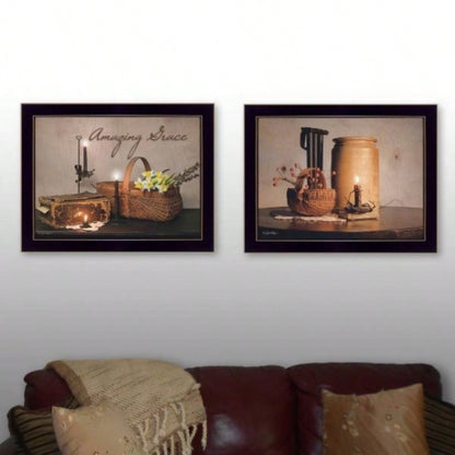 Grace 2 - Piece Vignette By Susan Boyer, Printed Wall Art, Ready To Hang Framed Poster, Black Frame