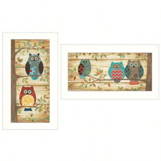 Whimsical Owls 2 - Piece Vignette by Annie LaPoint, White Frame