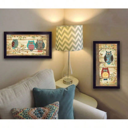 Wise Owls 2 - Piece Vignette By Annie LaPoint, Printed Wall Art, Ready To Hang Framed Poster, Black Frame