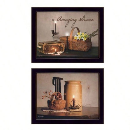 Grace 2 - Piece Vignette By Susan Boyer, Printed Wall Art, Ready To Hang Framed Poster, Black Frame