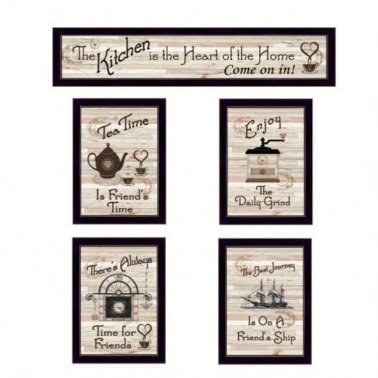 Trendy Decor 4U Kitchen Friendship Framed Wall Art, Modern Home Decor 5 Piece Vignette Living Room, Bedroom Farmhouse Wall Decoration by Millwork Engineering