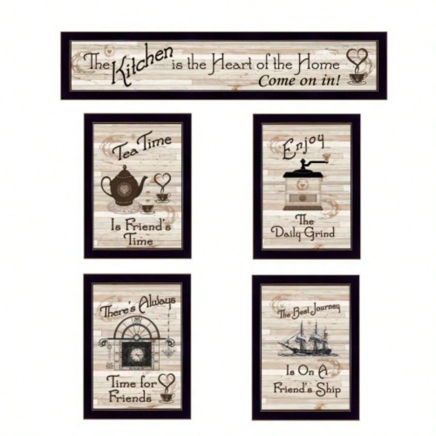Trendy Decor 4U Kitchen Friendship Framed Wall Art, Modern Home Decor 5 Piece Vignette Living Room, Bedroom Farmhouse Wall Decoration by Millwork Engineering