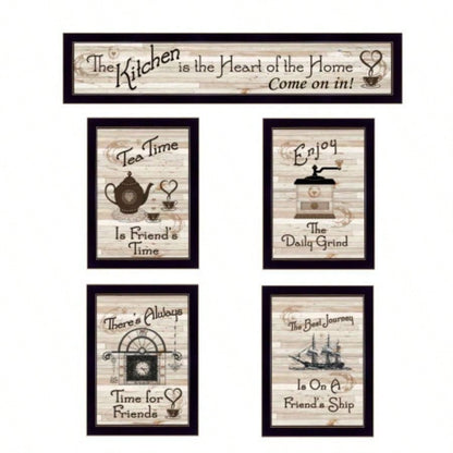 Trendy Decor 4U Kitchen Friendship Framed Wall Art, Modern Home Decor 5 Piece Vignette Living Room, Bedroom Farmhouse Wall Decoration by Millwork Engineering