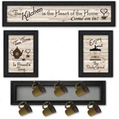 Kitchen IV 4 - Piece Vignette with - Peg Mug Rack by Millwork Engineering, Black Frame