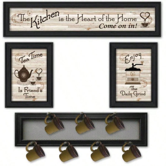 Kitchen IV 4 - Piece Vignette with - Peg Mug Rack by Millwork Engineering, Black Frame