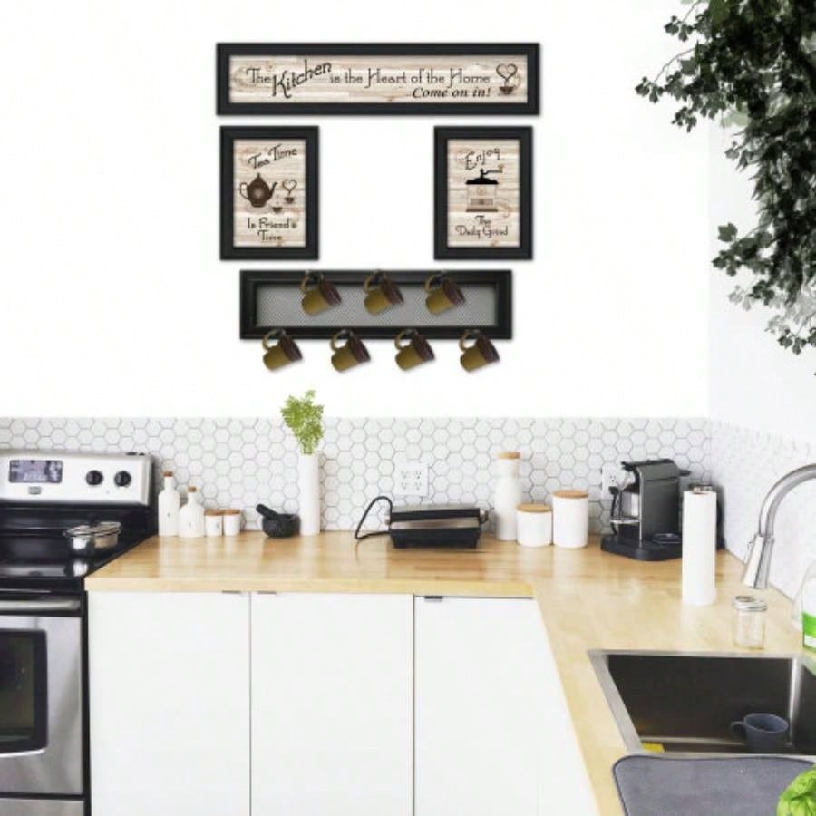 Kitchen IV 4 - Piece Vignette with - Peg Mug Rack by Millwork Engineering, Black Frame