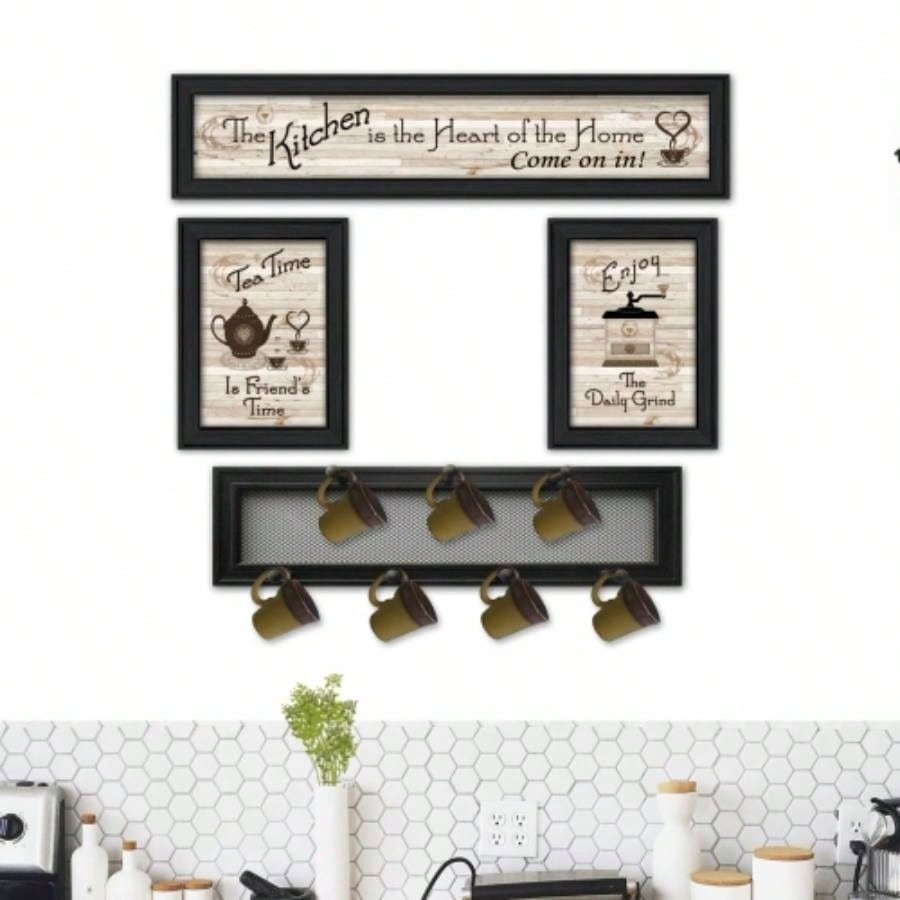 Kitchen IV 4 - Piece Vignette with - Peg Mug Rack by Millwork Engineering, Black Frame