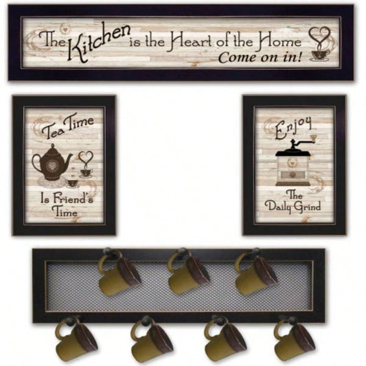 Kitchen IV 4 - Piece Vignette with - Peg Mug Rack by Millwork Engineering, Black Frame