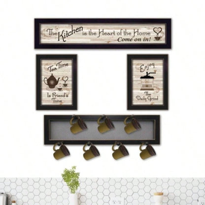 Kitchen IV 4 - Piece Vignette with - Peg Mug Rack by Millwork Engineering, Black Frame
