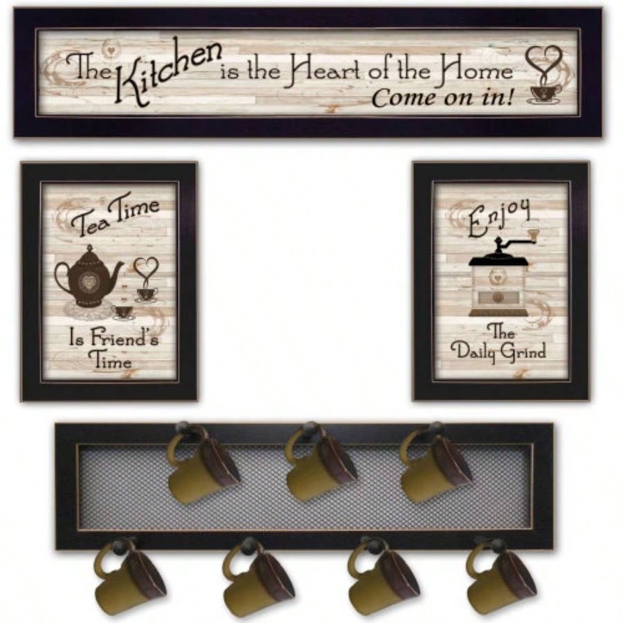 Kitchen IV 4 - Piece Vignette with - Peg Mug Rack by Millwork Engineering, Black Frame