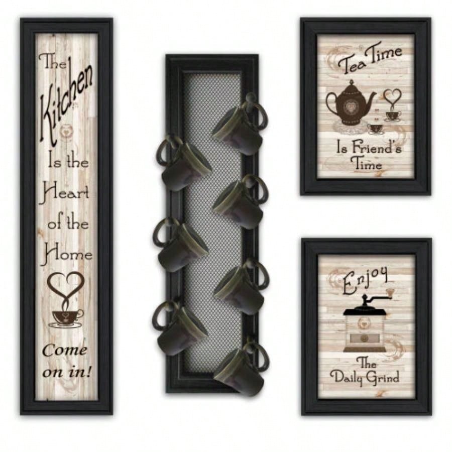 Kitchen V 4 - Piece Vignette with - Peg Mug Rack by Millwork Engineering, Black Frame