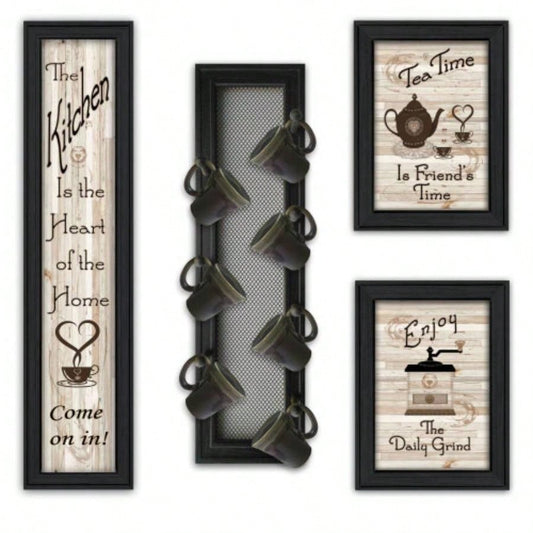 Kitchen V 4 - Piece Vignette with - Peg Mug Rack by Millwork Engineering, Black Frame