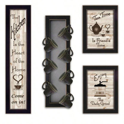 Kitchen V 4 - Piece Vignette with - Peg Mug Rack by Millwork Engineering, Black Frame