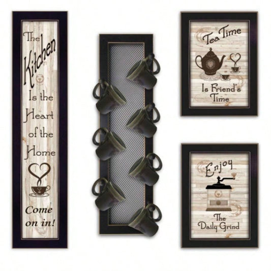 Kitchen V 4 - Piece Vignette with - Peg Mug Rack by Millwork Engineering, Black Frame