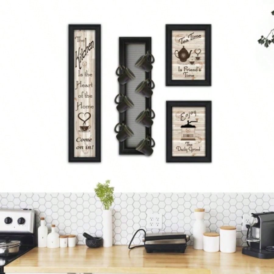Kitchen V 4 - Piece Vignette with - Peg Mug Rack by Millwork Engineering, Black Frame