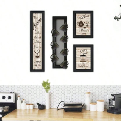 Kitchen V 4 - Piece Vignette with - Peg Mug Rack by Millwork Engineering, Black Frame