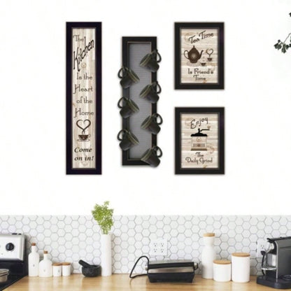 Kitchen V 4 - Piece Vignette with - Peg Mug Rack by Millwork Engineering, Black Frame