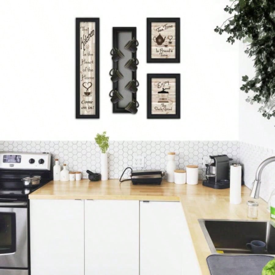Kitchen V 4 - Piece Vignette with - Peg Mug Rack by Millwork Engineering, Black Frame