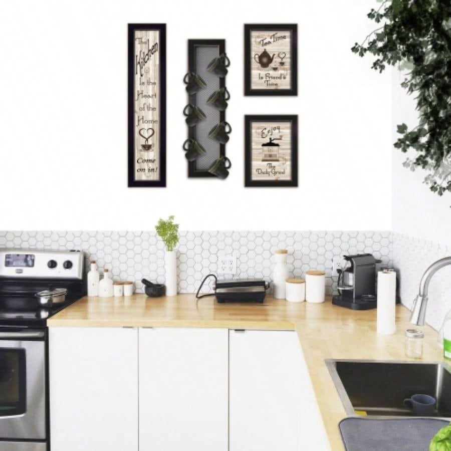 Kitchen V 4 - Piece Vignette with - Peg Mug Rack by Millwork Engineering, Black Frame