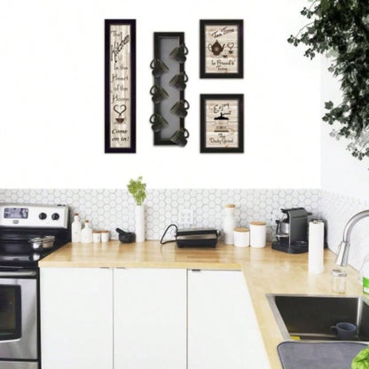 Kitchen V 4 - Piece Vignette with - Peg Mug Rack by Millwork Engineering, Black Frame