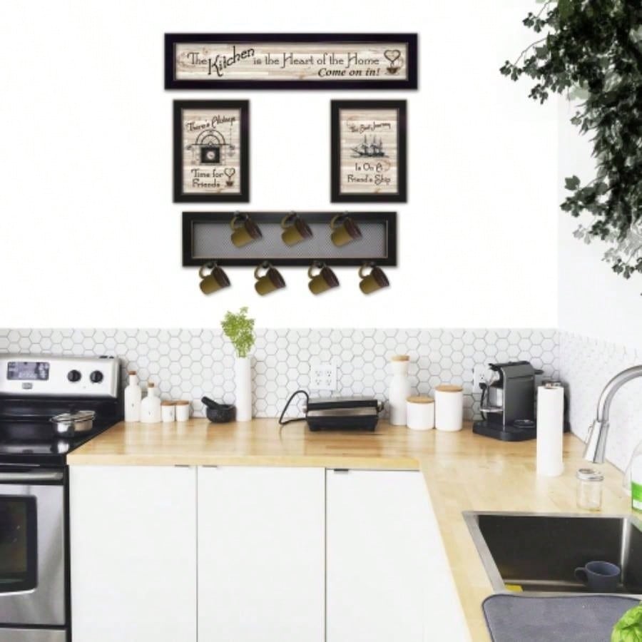 Kitchen VI 4 - Piece Vignette with - Peg Mug Rack by Millwork Engineering, Black Frame