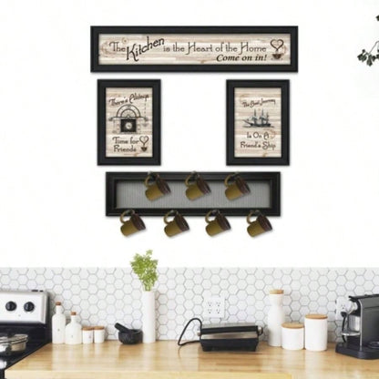 Kitchen VI 4 - Piece Vignette with - Peg Mug Rack by Millwork Engineering, Black Frame