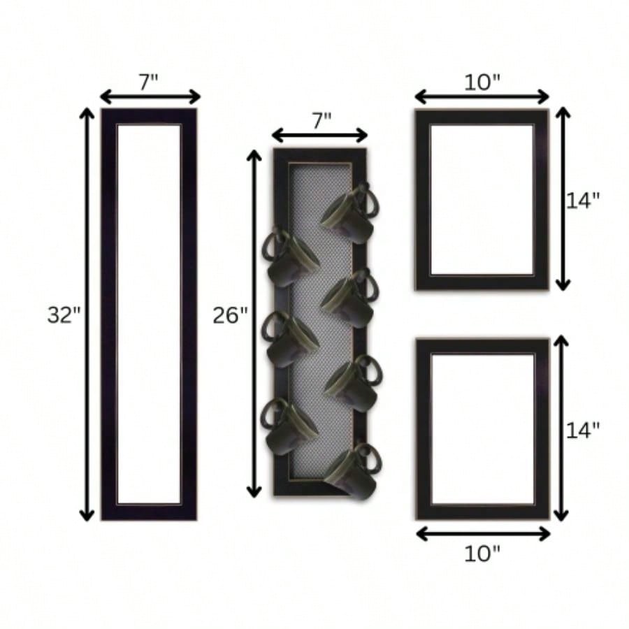 Kitchen V 4 - Piece Vignette with - Peg Mug Rack by Millwork Engineering, Black Frame