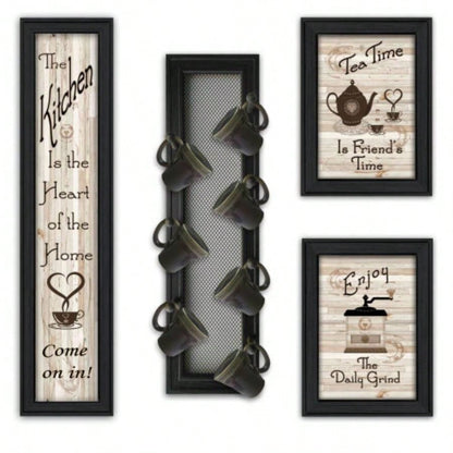 Kitchen V 4 - Piece Vignette with - Peg Mug Rack by Millwork Engineering, Black Frame