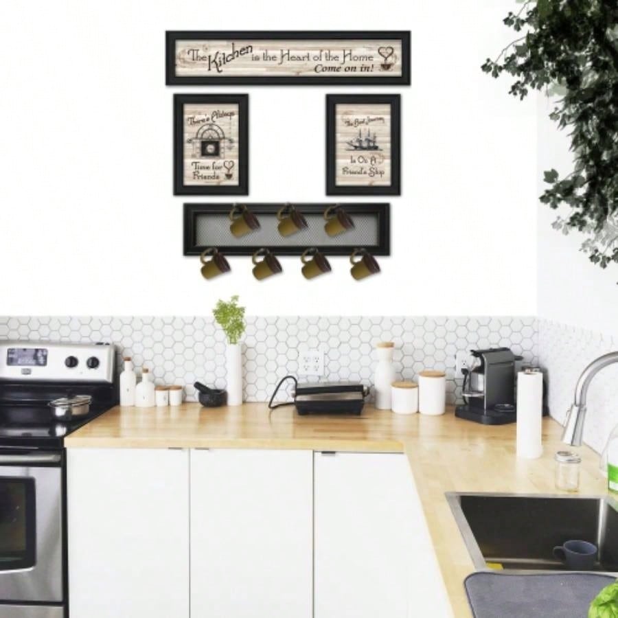 Kitchen VI 4 - Piece Vignette with - Peg Mug Rack by Millwork Engineering, Black Frame