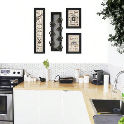 Kitchen VII 4 - Piece Vignette with - Peg Mug Rack by Millwork Engineering, Black Frame