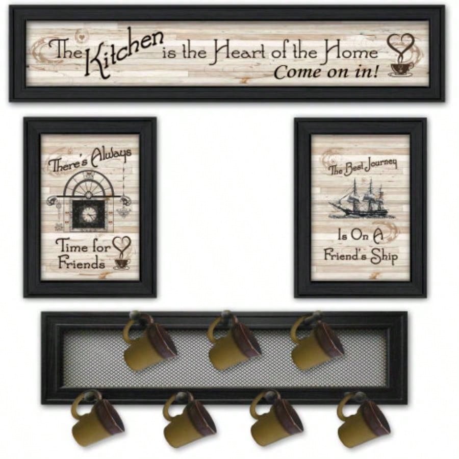Kitchen VI 4 - Piece Vignette with - Peg Mug Rack by Millwork Engineering, Black Frame