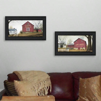 Antique Barn Quilt Barn 2 - Piece Vignette by Billy Jacobs, Black Frame
