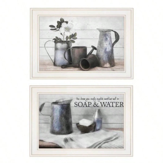 Soap/ Floral 2 - Piece Vignette by Robin - Vieira, White Frame