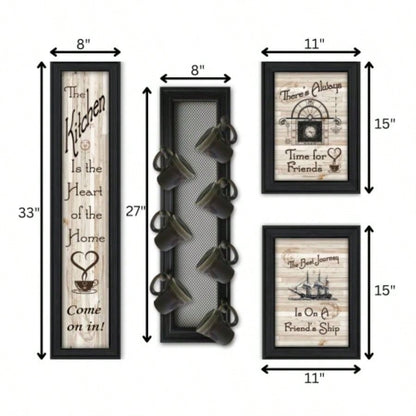 Kitchen VII 4 - Piece Vignette with - Peg Mug Rack by Millwork Engineering, Black Frame