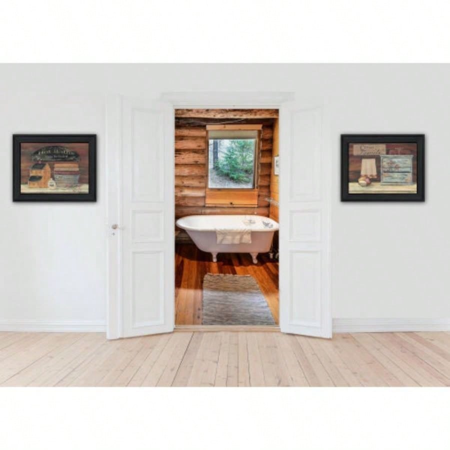Hot Bath/ Clean Towels 2 - Piece Vignette by Pam Britton, Black Frame