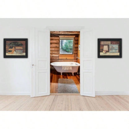 Hot Bath/ Clean Towels 2 - Piece Vignette by Pam Britton, Black Frame