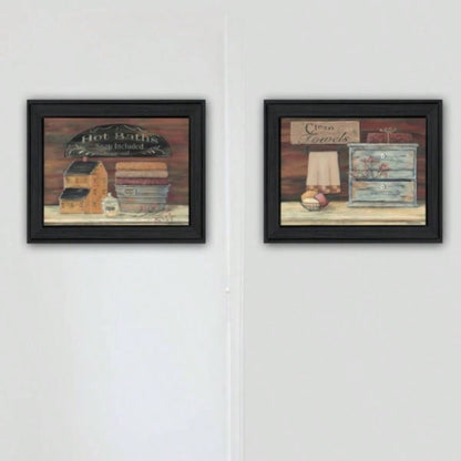 Hot Bath/ Clean Towels 2 - Piece Vignette by Pam Britton, Black Frame