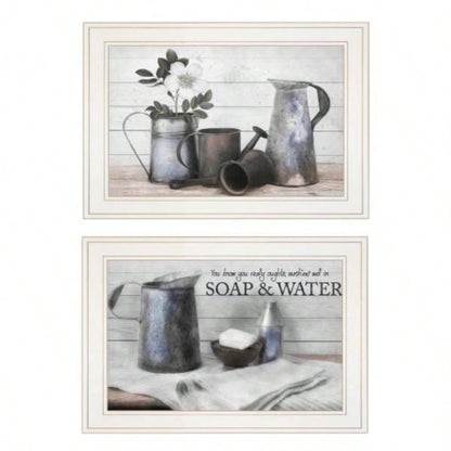 Soap/ Floral 2 - Piece Vignette by Robin - Vieira, White Frame