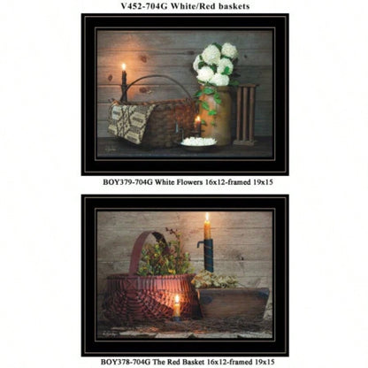 White/ Red baskets 2 - Piece Vignette by Susie Boyer, Black Frame