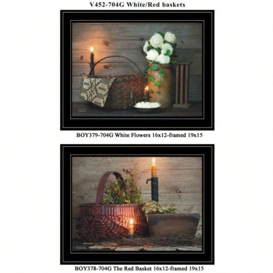 White/ Red baskets 2 - Piece Vignette by Susie Boyer, Black Frame