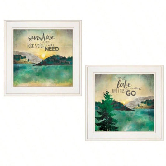 Lake/ Sunshine 2 - Piece Vignette by Marla Rae, White Frame