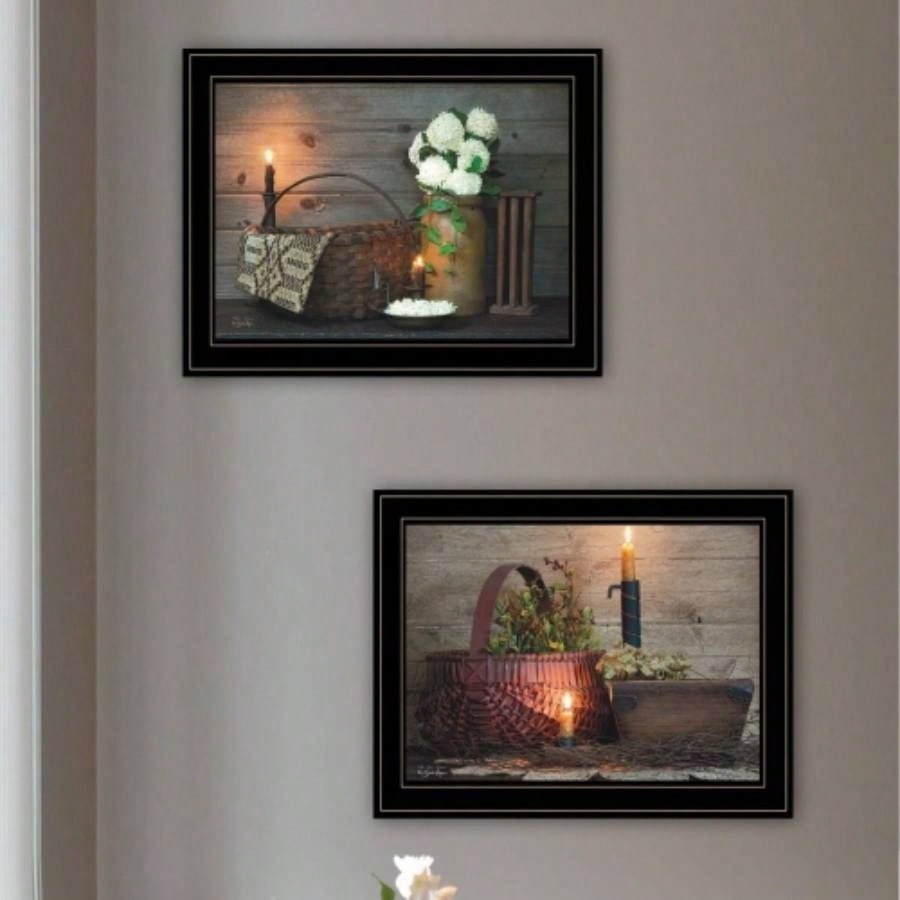 White/ Red baskets 2 - Piece Vignette by Susie Boyer, Black Frame