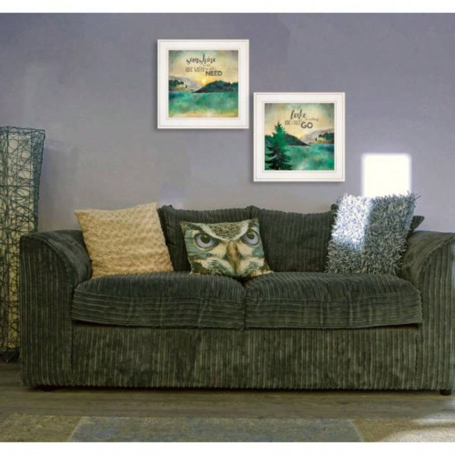 Lake/ Sunshine 2 - Piece Vignette by Marla Rae, White Frame