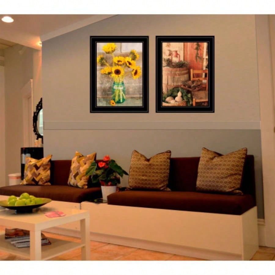 Vintage Country Sunflowers 2 - Piece Vignette by Smith, Black Frame