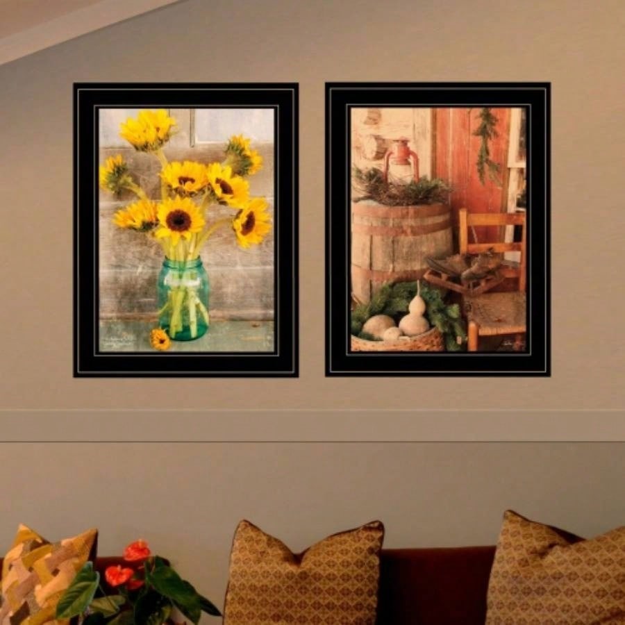 Vintage Country Sunflowers 2 - Piece Vignette by Smith, Black Frame