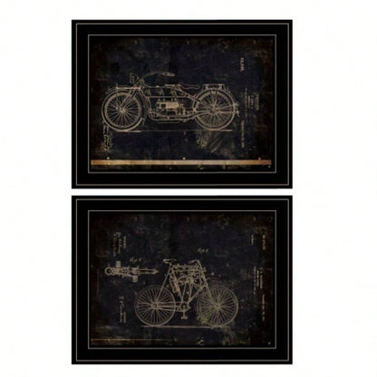 Motor Bike Patent I 2 - Piece Vignette by Cloverfield Co, Black Frame